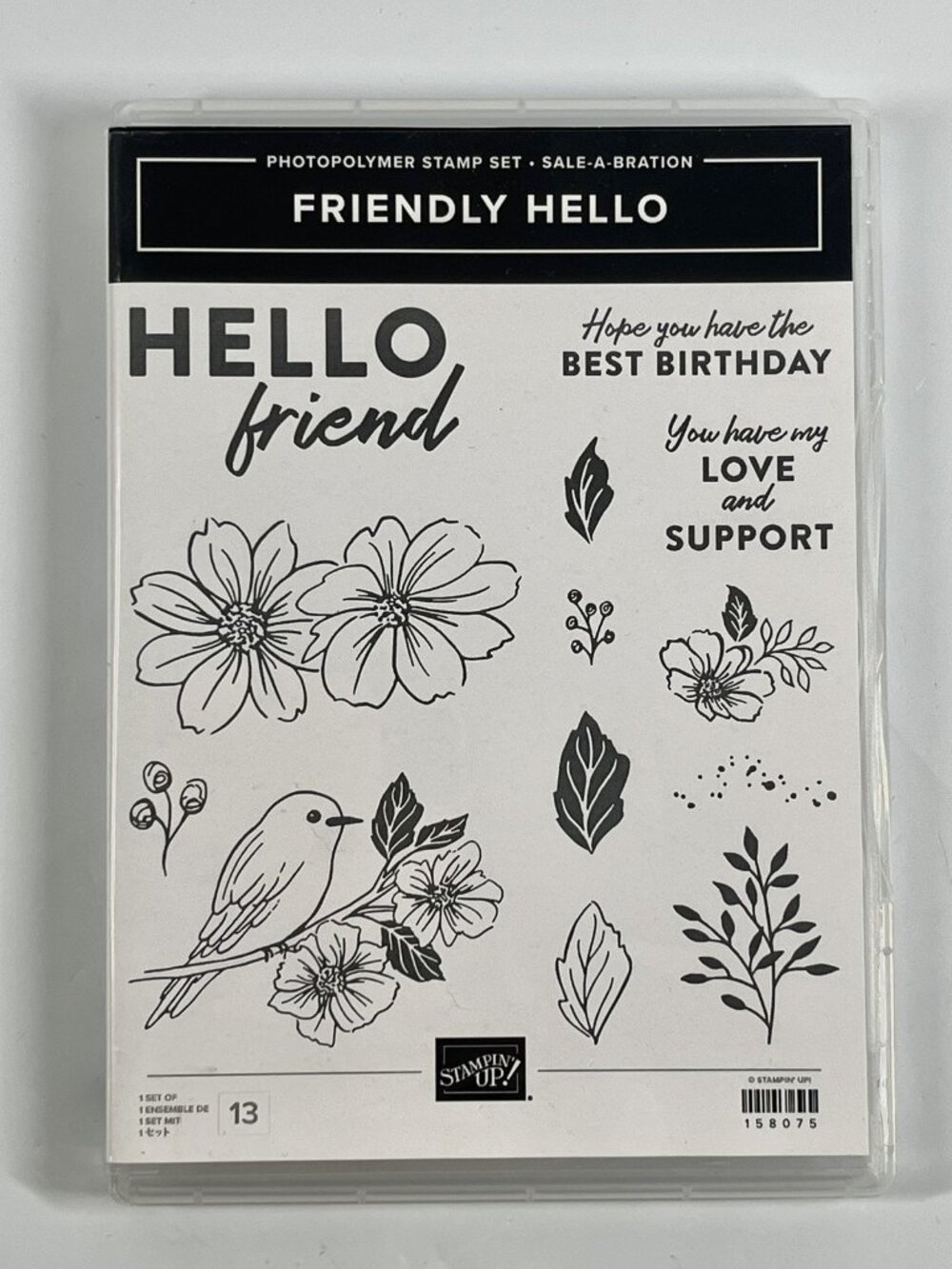 Stampin’ Up! Photopolymer Stamp Set FRIENDLY HELLO #158075 Set of 13